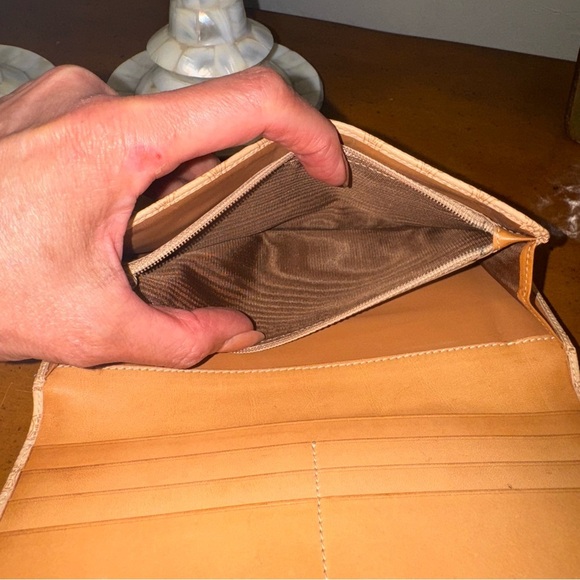 CELINE Long Wallet Macadam Pattern Leather Brown Clasp Purse Beige - Picture 9 of 11